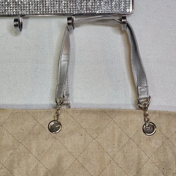 Ulta Beauty Linen Silver PVC Trimmed Poly Lined Quilted Snap Closure Tote Bag - Picture 9 of 16